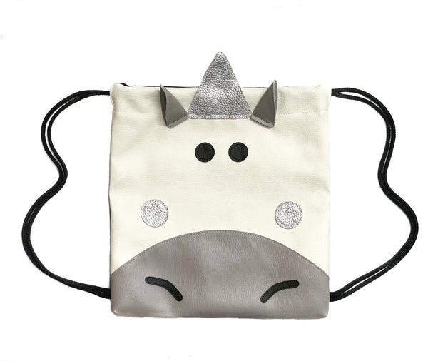 Unicorn Grey - Backpack-Little Lambo kids backpack drawstring animal