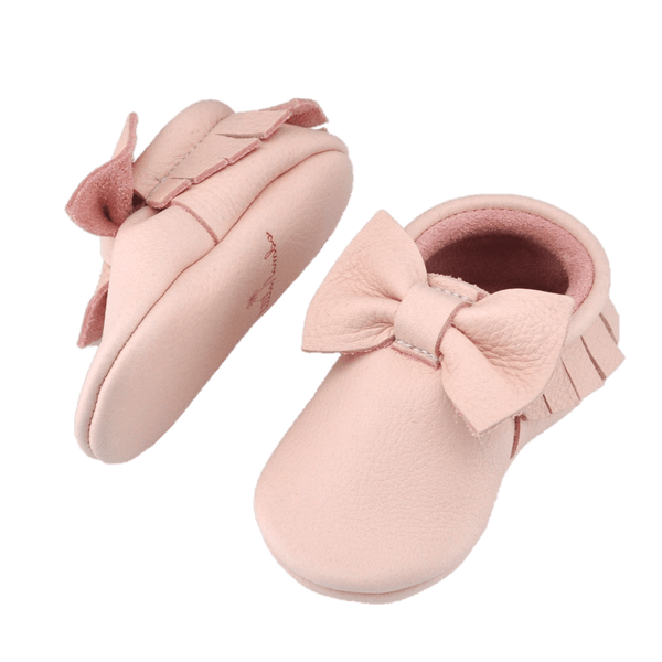 Blush - Bow-Little Lambo vegetable tanned baby moccasins