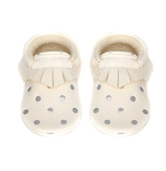 Milk silver dots- LIMITED EDITION, Moccasins - Little Lambo
